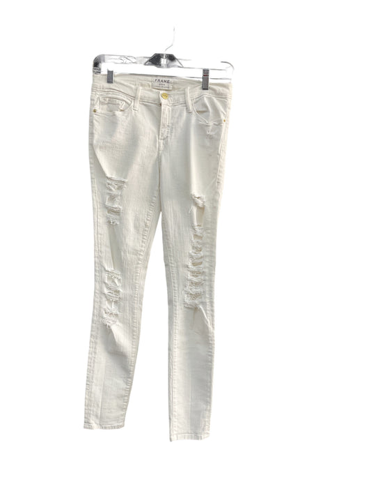 Jeans Skinny By Frame In White Denim, Size: 8