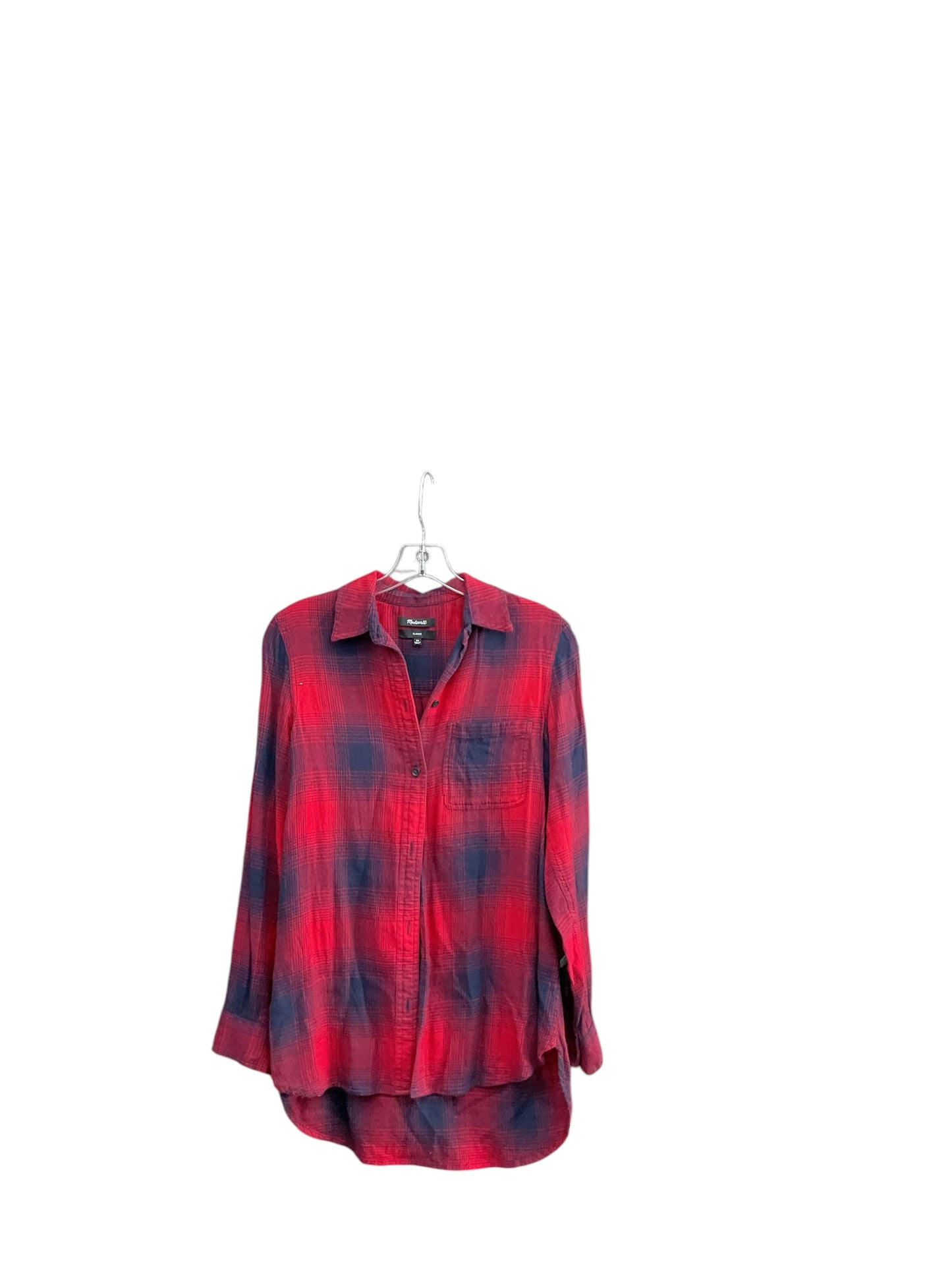 Top Long Sleeve By Madewell In Plaid Pattern, Size: Xs