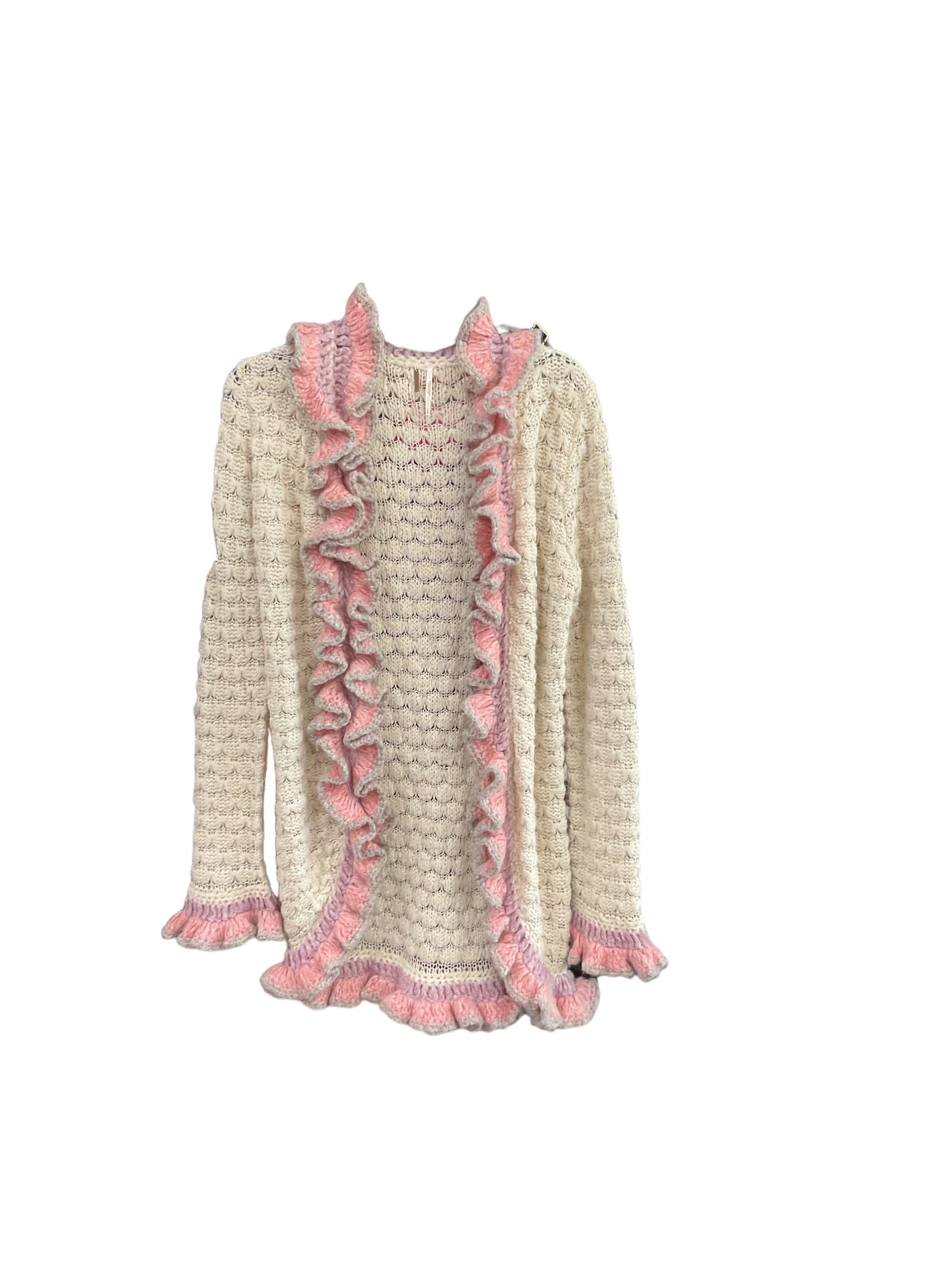 Sweater Cardigan By Free People In Cream & Pink, Size: 14